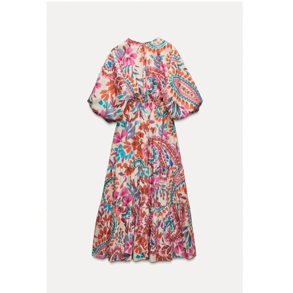ZARA PRINTED DRESS WITH KNOT SIZE XS NWT - Picture 4 of 12